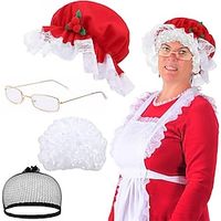 4Pcs Christmas Mrs Claus Costume for Women Mrs Claus Hat Mrs Claus Wig and Glasses Hair Net Cosplay Costume Accessories miniinthebox