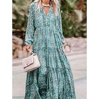 Women's Casual Dress Sheath Dress Print Dress Floral Ditsy Floral Ruffle Patchwork V Neck Midi Dress Fashion Streetwear Outdoor Street Long Sleeve Regular Fit Sky Blue Fall Winter S M L XL XXL Lightinthebox - thumbnail