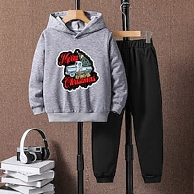 2 Pieces Kids Boys Christmas Clothing Set Outfit Car Ugly Long Sleeve Set School Daily Casual Fall Winter 7-13 Years Black top  black pants White top  black pants white top  gray pants Lightinthebox