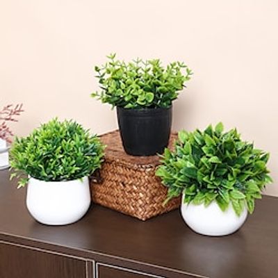 3 Pack Small Faux Plants for Office Desk Fake Mini Potted Plants for Shelf Artificial Greenery Eucalyptus Plant Indoor for Home Bedroom Living Room Décor Lightinthebox