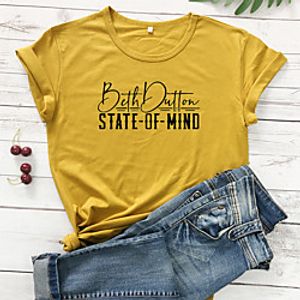 Women's T shirt Graphic Text Letter Print Round Neck Basic Tops 100% Cotton White Yellow Wine miniinthebox