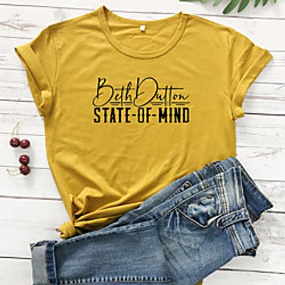 Women's T shirt Graphic Text Letter Print Round Neck Basic Tops 100% Cotton White Yellow Wine miniinthebox