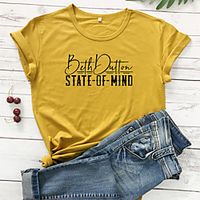 Women's T shirt Graphic Text Letter Print Round Neck Basic Tops 100% Cotton White Yellow Wine miniinthebox - thumbnail