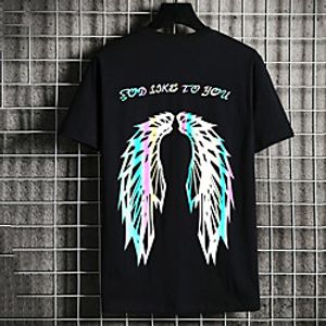 Men's Unisex Tee T shirt Hot Stamping Graphic Prints Wings Letter Plus Size Print Short Sleeve Casual Tops Cotton Basic Fashion Designer Big and Tall White Black Lightinthebox