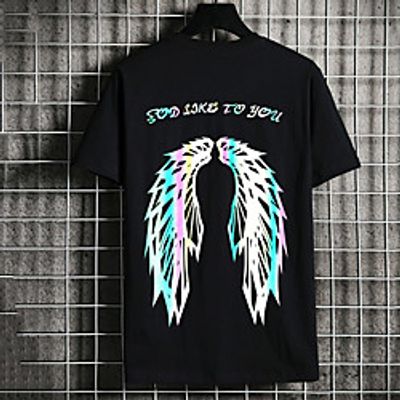 Men's Unisex Tee T shirt Hot Stamping Graphic Prints Wings Letter Plus Size Print Short Sleeve Casual Tops Cotton Basic Fashion Designer Big and Tall White Black Lightinthebox