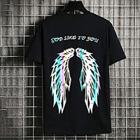 Men's Unisex Tee T shirt Hot Stamping Graphic Prints Wings Letter Plus Size Print Short Sleeve Casual Tops Cotton Basic Fashion Designer Big and Tall White Black Lightinthebox - thumbnail