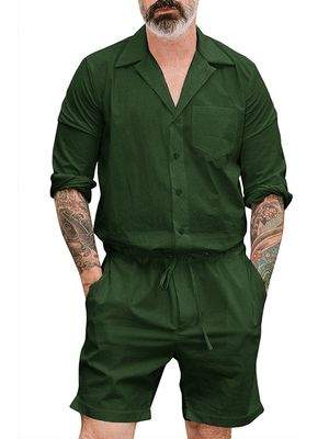 Men Solid Drawstring Loose Pockets Short Jumpsuit Men Solid Drawstring Loose Pockets Short Jumpsuit