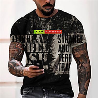 Men's Unisex Tee T shirt Shirt 3D Print Graphic Prints Letter Print Short Sleeve Daily Tops Casual Designer Big and Tall Black Lightinthebox