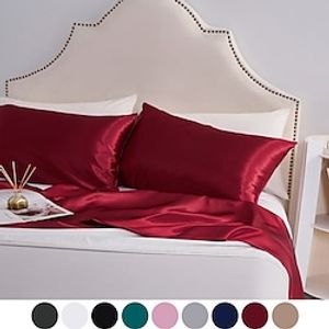 Silky Satin Pillowcase for Hair and Skin, 2 Pack Luxurious Satin Pillow Cases with Envelope Closure, Satin Pillow Shams Set of 2 Suit miniinthebox