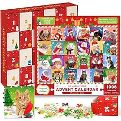 Advent Calendar 2023 Christmas Countdown Jigsaw Puzzles - Christmas Cats, 24 Boxes with 1008 Pieces Countdown to Christmas Puzzle, Christmas Decorations Christmas Gifts for Adults Kids Lightinthebox