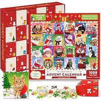 Advent Calendar 2023 Christmas Countdown Jigsaw Puzzles - Christmas Cats, 24 Boxes with 1008 Pieces Countdown to Christmas Puzzle, Christmas Decorations Christmas Gifts for Adults Kids Lightinthebox - thumbnail