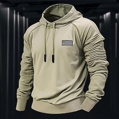 Men's Hoodie Black Green Khaki Gray Hooded Plain National Flag Sports Outdoor Daily Holiday Streetwear Cool Casual Spring Fall Clothing Apparel Hoodies Sweatshirts miniinthebox