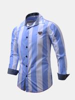 Business Fashion Stripes Printing Cotton Soft Casual Long Sleeve Dress Shirts for Men