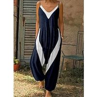 Women's Jumpsuit Cut Out Print Cold Shoulder Formal Work Weekend Regular Fit Spaghetti Strap Navy Blue M L XL Spring Lightinthebox - thumbnail