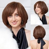 Human Hair Blend Wig Short Natural Straight Pixie Cut Side Part Layered Haircut Asymmetrical Brown Dark Brown Cosplay Curler  straightener Natural Hairline Capless Brazilian Hair Women's All Dark Lightinthebox - thumbnail