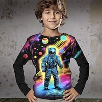 Boys 3D Astronaut Tee Shirt Long Sleeve 3D Print Spring Fall Sports Fashion Streetwear Polyester Kids 3-12 Years Crew Neck Outdoor Casual Daily Regular Fit miniinthebox