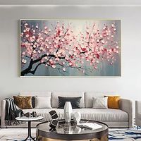 Handmade Oil Painting Canvas Wall Art Decor Pink Original Flowering tree Home Decor With Stretched FrameWithout Inner Frame Painting Lightinthebox - thumbnail