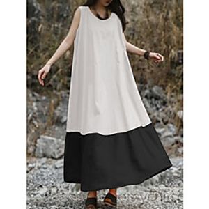 Women's A Line Dress Maxi long Dress khaki White Brown Sleeveless Multi Color Spring Summer Round Neck Casual 2021 S M L XL XXL XXXL Lightinthebox