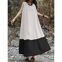 Women's A Line Dress Maxi long Dress khaki White Brown Sleeveless Multi Color Spring Summer Round Neck Casual 2021 S M L XL XXL XXXL Lightinthebox - thumbnail