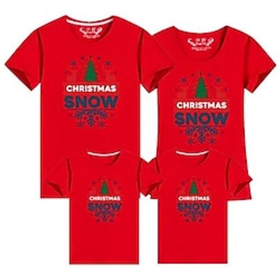 Family Christmas Tops Letter Christmas Pattern Christmas Gifts Light Blue Lake blue Bright yellow Short Sleeve Adorable Matching Outfits miniinthebox