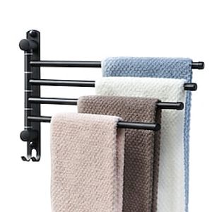 Wall Mounted Towel Bar Swivel Towel Rack 304 Stainless Steel Towel Bar Towel Hanger with Hooks Space Saving Towel Racks for Bathroom Kitchen (Black Silver Optional) miniinthebox