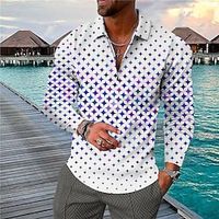 Men's Collar Polo Shirt Golf Shirt Geometry Turndown Green Blue Pink Dark Gray 3D Print Outdoor Street Long Sleeve Zipper Print Clothing Apparel Fashion Designer Casual Breathable  Summer  Spring Lightinthebox - thumbnail