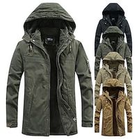 Men's Winter Parka Coat Hiking Fleece Jacket Warm Windbreaker Jacket with Hooded Military Tactical Jacket Outdoor Thermal Windproof Jacket Sports Trench Coat Top Skiing Hunting Fishing ArmyGreen Black miniinthebox - thumbnail