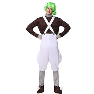 Charlie and the Chocolate Factory Wonka Oompa Loompa Cosplay Costume Men's Movie Cosplay Cosplay White brown Top Pants Halloween Masquerade Polyester Lightinthebox