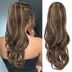 Ponytail Extensions Chocolate Brown with Highlights Long Drawstring Wavy Clip in Ponytail Hair Extensions Layered Synthetic Hairpiece for Women Lightinthebox