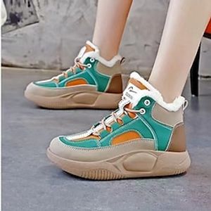 Women's Sneakers Boots Snow Boots Plus Size High Top Sneakers Outdoor Daily Fleece Lined Booties Ankle Boots Flat Heel Round Toe Casual Comfort Minimalism Walking Faux Fur Faux Suede Lace-up Color miniinthebox