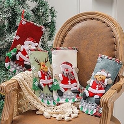 Large Christmas Socks Linen Fence Christmas Gift Bag Santa Sacks Snowman Elk Bear Xmas Tree Pendant Ornaments Candy Bag Jewelry Lightinthebox