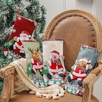 Large Christmas Socks Linen Fence Christmas Gift Bag Santa Sacks Snowman Elk Bear Xmas Tree Pendant Ornaments Candy Bag Jewelry Lightinthebox - thumbnail