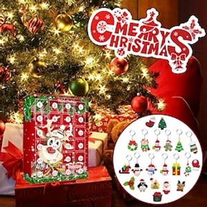 Christmas Advent Calendar Countdown Gift Box Set with 24 Keychains Surprising Christmas Decorative Pendants Great Favors for Kid miniinthebox