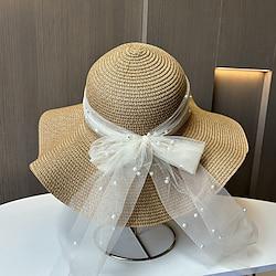 Hats Headwear Acrylic / Cotton Straw Bucket Hat Straw Hat Sun Hat Casual Holiday Elegant Retro With Ribbons Pure Color Headpiece Headwear Lightinthebox