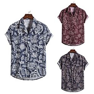 Men's Shirt Other Prints Floral Graphic Print Short Sleeve Holiday Tops Ethnic Style Blue Red Coffee Lightinthebox
