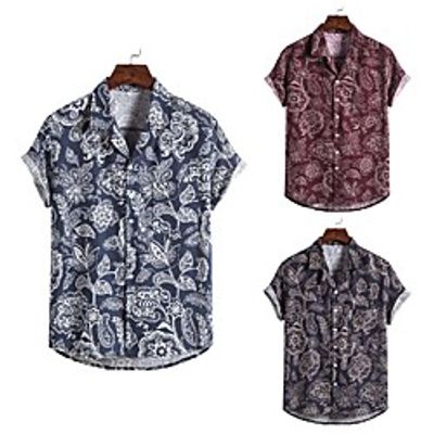 Men's Shirt Other Prints Floral Graphic Print Short Sleeve Holiday Tops Ethnic Style Blue Red Coffee Lightinthebox