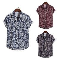 Men's Shirt Other Prints Floral Graphic Print Short Sleeve Holiday Tops Ethnic Style Blue Red Coffee Lightinthebox - thumbnail