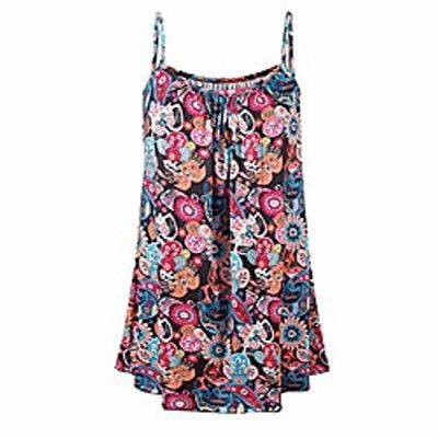 Women's Floral Print Tops Young Ladies Tunic Tank O Neck Designer Clothing Casual Summer Fashion 2020 Pleat Flattering Sleeveless Cami Junior Flowy Swing Camisoles Red Flower XL Lightinthebox