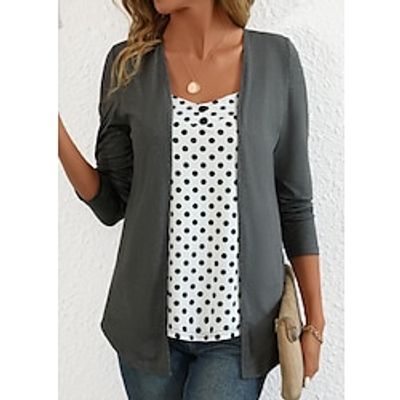 Women's Shirt Blouse Polka Dot Gray Print Long Sleeve Casual Fashion V Neck Regular Fit Spring Fall Lightinthebox Women's Shirt Blouse Polka Dot Gray Print Long Sleeve Casual Fashion V Neck Regular Fit Spring Fall Lightinthebox