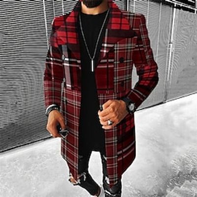 Plaid Business Casual Men's Coat Work Wear to work Going out Fall  Winter Stand Collar Long Sleeve Black Yellow Red M L XL Polyester Jacket miniinthebox
