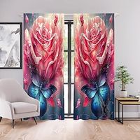 Rose Curtains Natural Blended Curtain Panels for Living Room/Light Reducing Linen Sheer Curtain Panels Set Nickel Grommet Window Panels, Natural miniinthebox - thumbnail