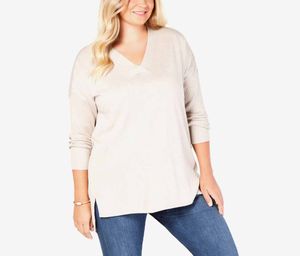 Womens Long Sleeves Plus Size High-Low Hem Top  Beige