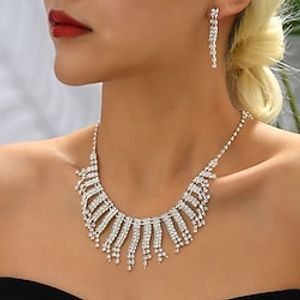 Bridal Jewelry Sets 1 set Imitation Diamond Alloy 1 Necklace Earrings Women's Fashion Simple Elegant Tennis Chain Princess Jewelry Set For Wedding Party Birthday Lightinthebox