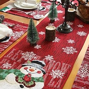 Christmas Table Runner Placemat, Snowman Table Runner with Tassels Cotton Linen Table Runner for Holiday Party Dinner Dining Room Christmas Decorations miniinthebox