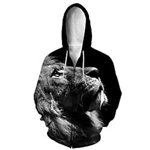 Men's Zip Up Hoodie Sweatshirt Animal 3D Casual Daily 3D Print Casual Hoodies Sweatshirts  Black And White miniinthebox