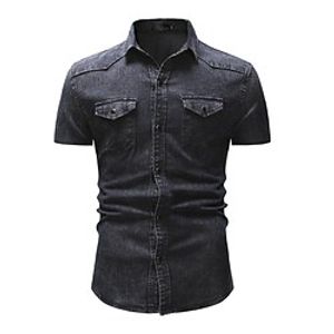 Men's Shirt Denim Shirt Cargo Shirt Solid Color Turndown Light Blue Light Grey Dark Grey Navy Blue Street Casual Short Sleeve Denim Clothing Apparel Denim Casual Retro Lightinthebox