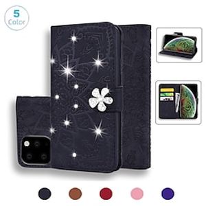 Phone Case For Samsung Galaxy Wallet Card iPhone 14 Pro Max 13 12 11 Pro Max Mini X XR XS 8 7 Plus Wallet Rhinestone Card Holder Slots Flower Crystal Diamond TPU PU Leather miniinthebox