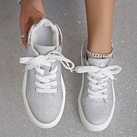 Women's Sneakers Plus Size Platform Sneakers Outdoor Daily Sequin Flat Heel Elegant Casual Minimalism Walking PU Lace-up Color Block Silver Black Lightinthebox - thumbnail