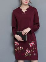 Floral Embroidery Long Sleeve Thicken Dress