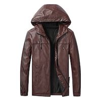 Men's Faux Leather Jacket Durable Casual  Daily Daily Wear Vacation To-Go Zipper Lapel Warm Ups Comfort Leisure Jacket Outerwear Solid  Plain Color Pocket Black Red  White Grey Lightinthebox - thumbnail